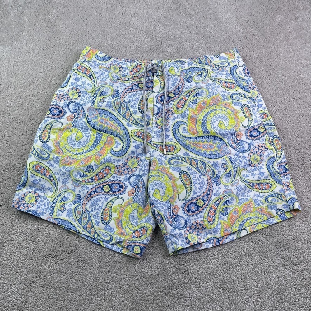 Bugatchi Uomo Board Shorts Mens XL Blue Green Paisley Floral Mesh‎ Lined Trunks